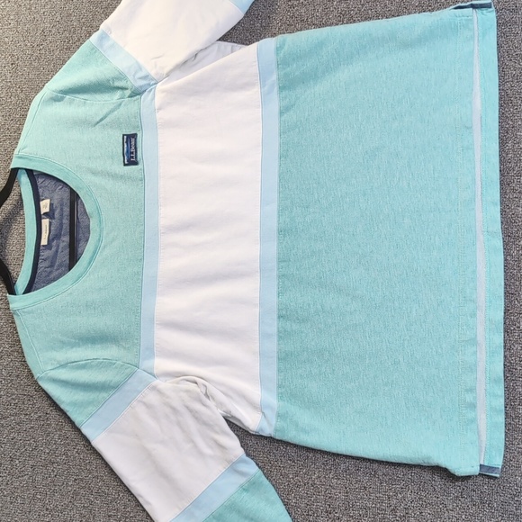 L.L. Bean Long Sleeve Nautical Stripe Crew Neck Pullover Size XL in Mint & White - Picture 4 of 9